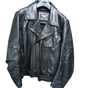 Biker Motorcycle Quality Heavy Blk Leather Belted Style Jacket Men’s L